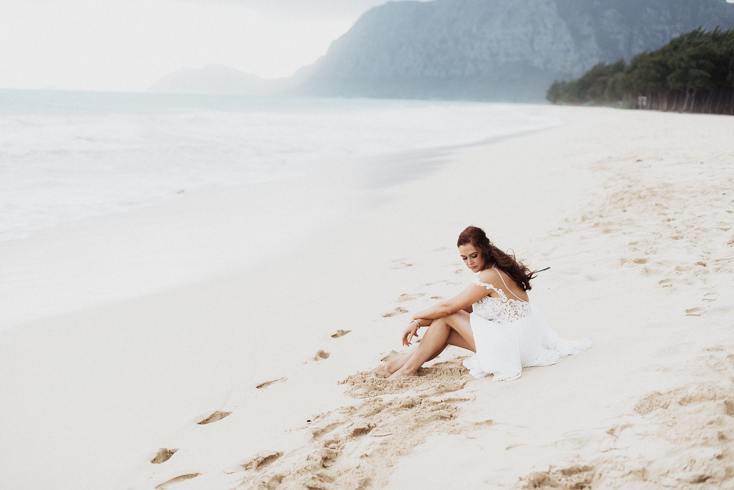 bride on the beach at waimanalo bay 