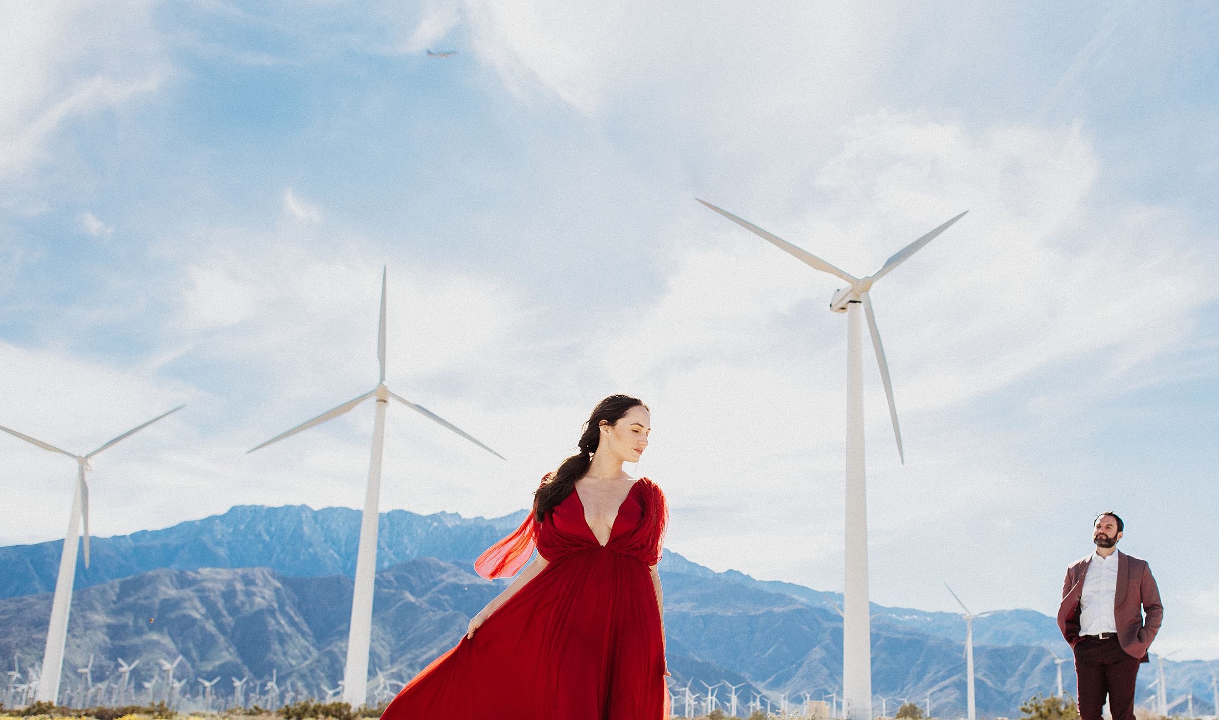 palm springs windmills engaged couple