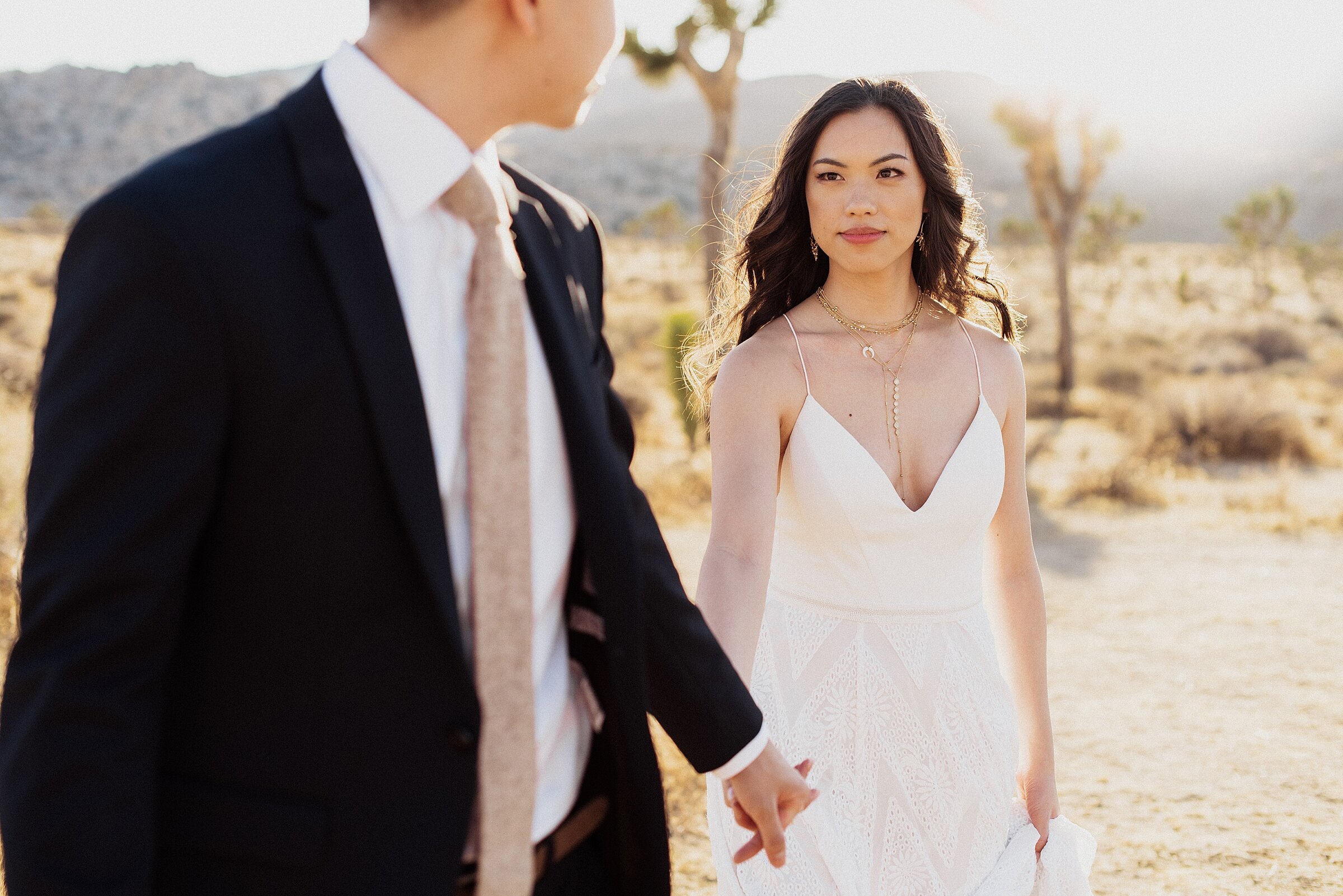 bride and groom at joshua tree national park elopement